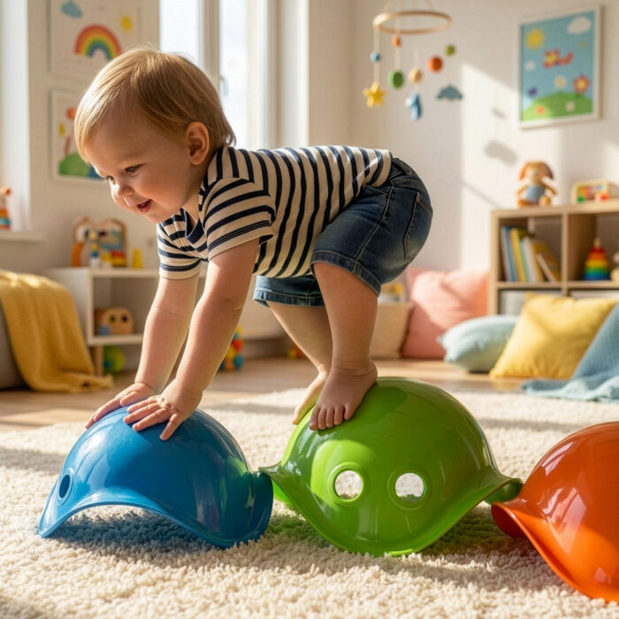 bilibo-midi-blue-green-orange-baby-cawl-indoors